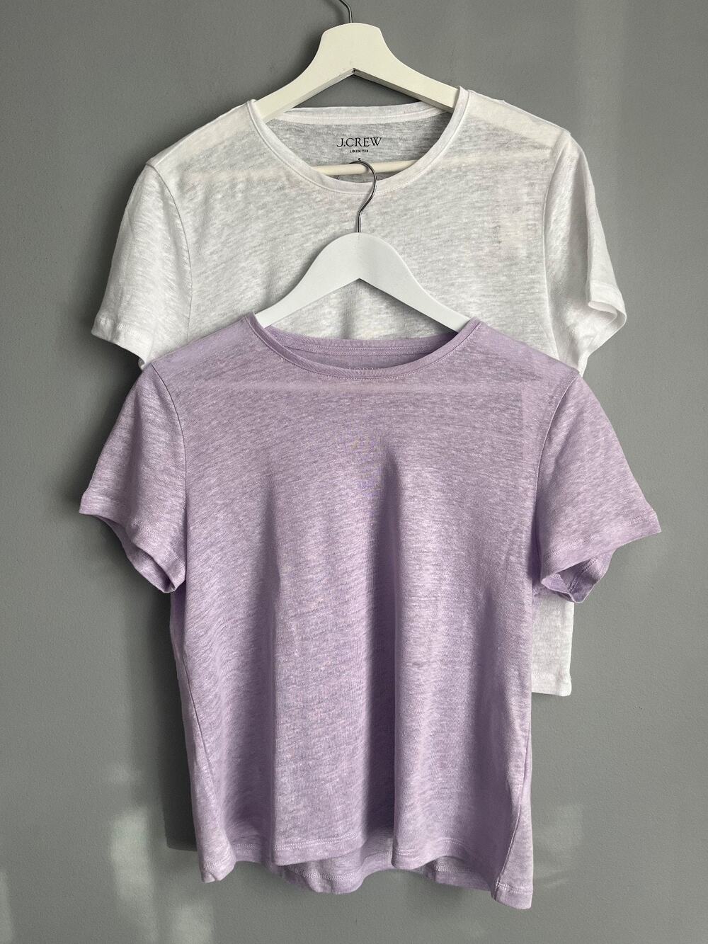 J.Crew NWT Bundle 2 Linen Tees Sz S White Lavender Minimalist $99 Clean Girl